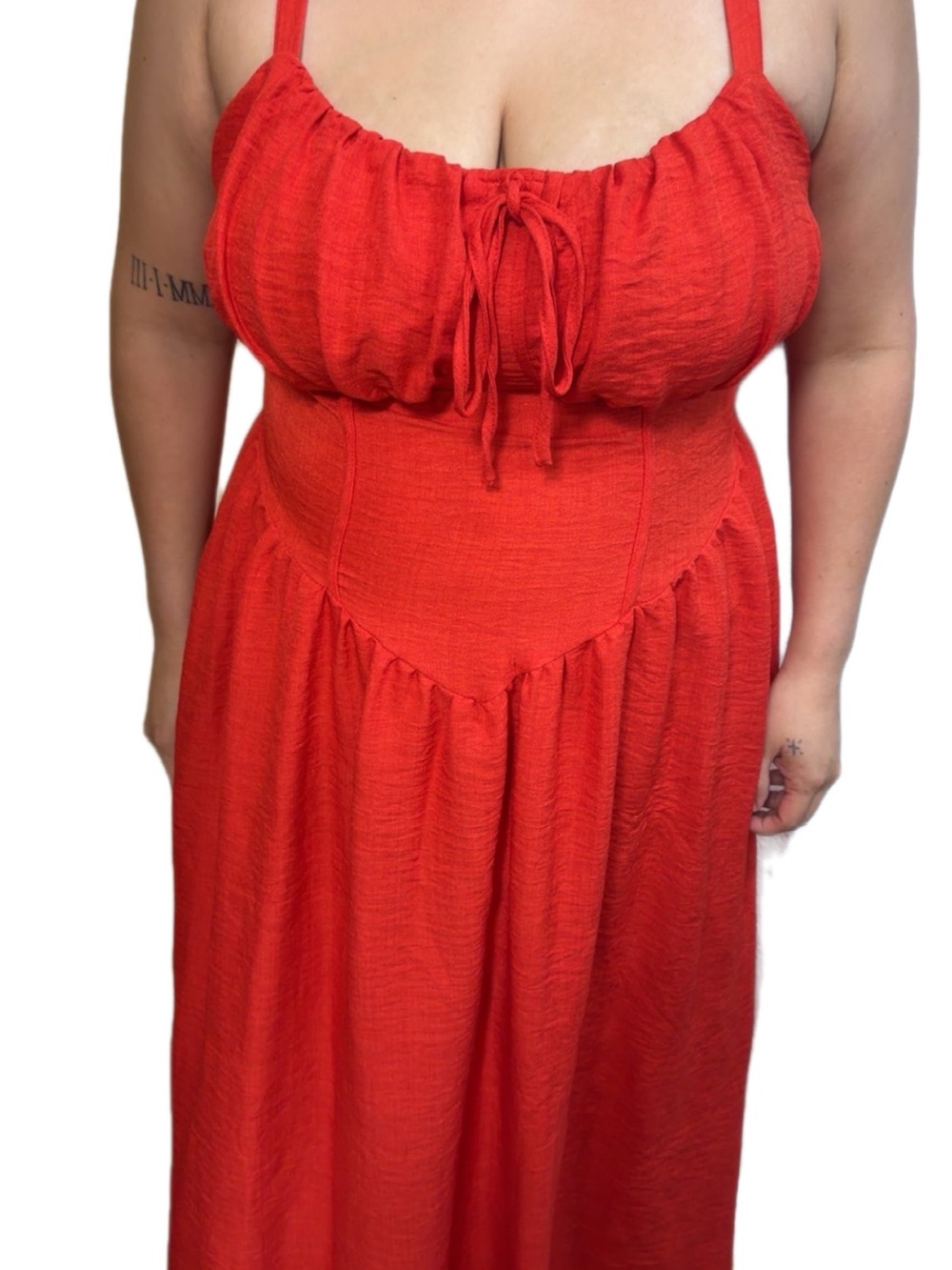 Red Sleeveless Smocked Midi Dress 1XL